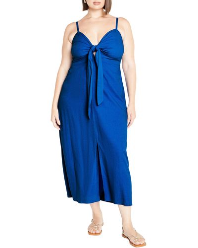 City Chic Abbie Drape Midi Dress - Blue