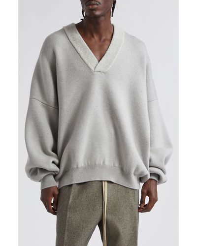 Fear Of God Virgin Wool Blend V-neck Sweater - Gray