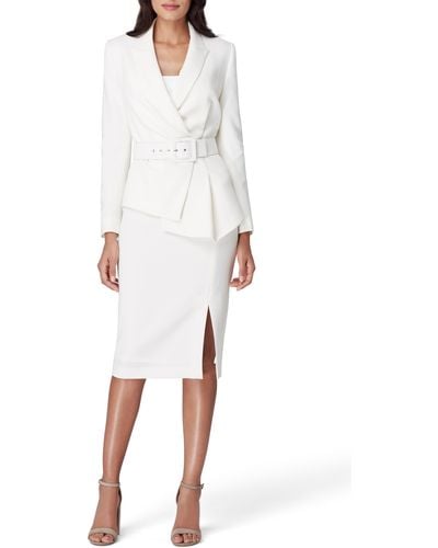Tahari Two-piece Asymmetrical Belted Suit - White