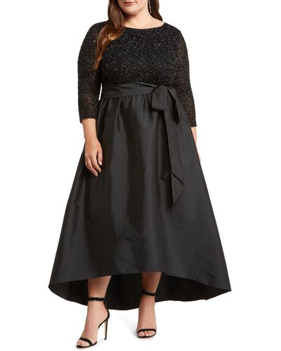 Pisarro Nights Sequin Bodice Taffeta Gown - Black