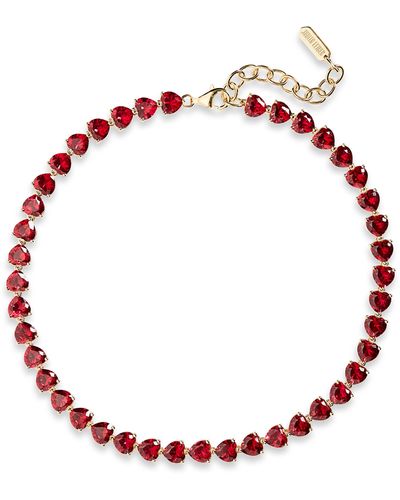 Judith Leiber Small Cubic Zirconia Heart Tennis Necklace - Red