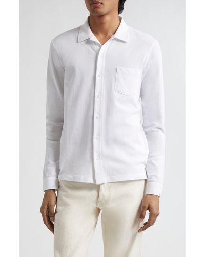 Sunspel Riviera Long Sleeve Cotton Mesh Button-up Shirt - White