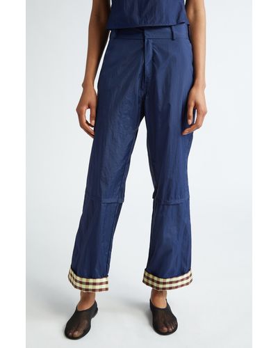 Coming of Age Gingham Print Cuff Pants - Blue