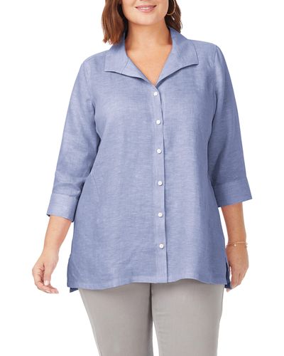 Foxcroft Stirling Button-up Linen Tunic - Blue