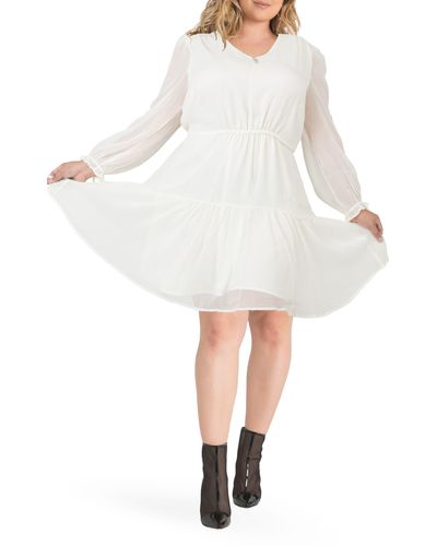 Standards & Practices Prairie Chiffon Long Sleeve Dress - White