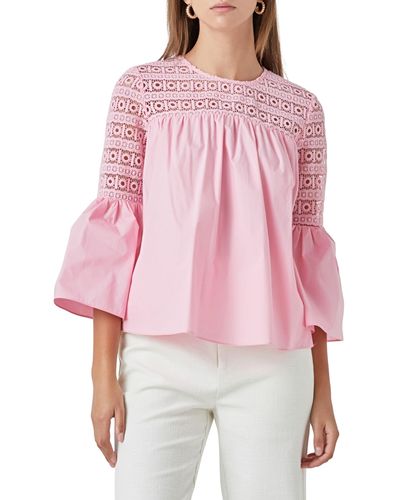 Endless Rose Bell Sleeve Lace Poplin Blouse - Red