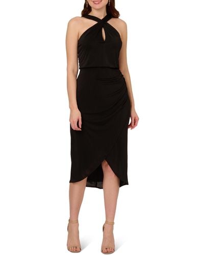Adrianna Papell Halter Neck Knit Cocktail Dress - Black