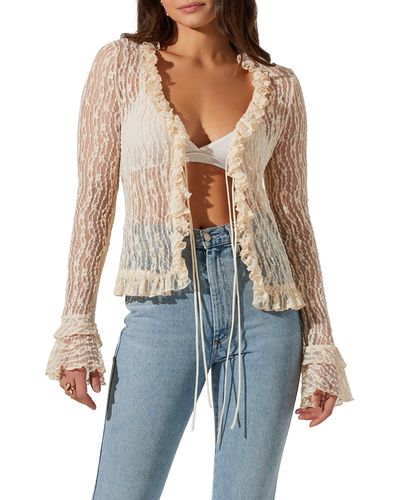 Astr Lace Front Tie Bed Jacket - Blue
