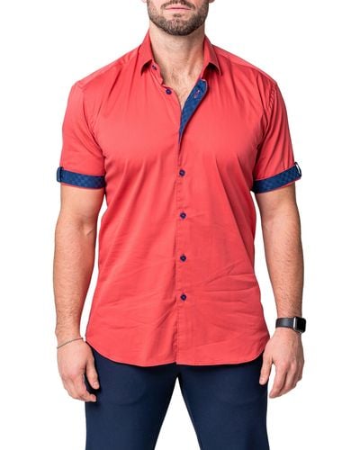Maceoo Galileo Sleek Short Sleeve Contemporary Fit Button-up Shirt At Nordstrom - Red