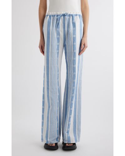 Givenchy 4g Mixed Stripe Cotton & Linen Drawstring Pants - Blue