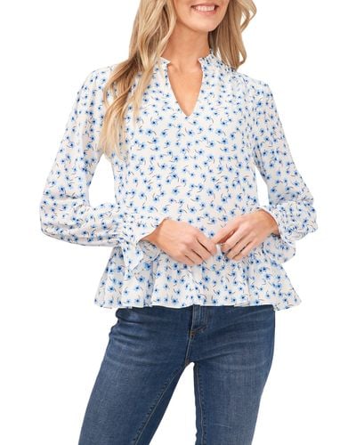 Cece Brooke Floral Long Sleeve Top - White