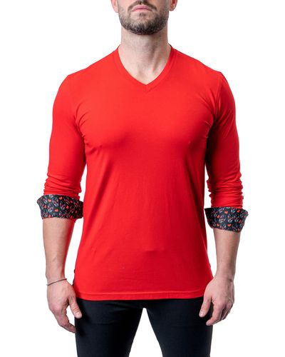 Maceoo Edison Frenchie V-neck Long Sleeve T-shirt At Nordstrom - Red