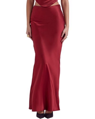 House Of Cb Sydel Bias Cut Satin Maxi Skirt - Red