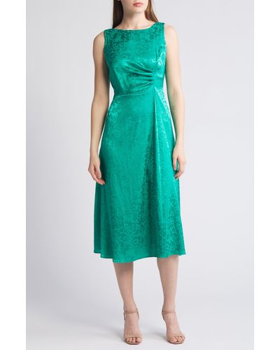 Connected Apparel Sleeveless Satin Jacquard Midi Dress - Green