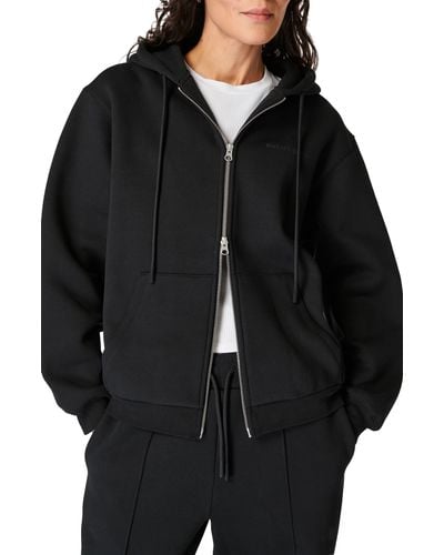 Sweaty Betty The Elevated Front Zip Cotton Blend Hoodie - Black
