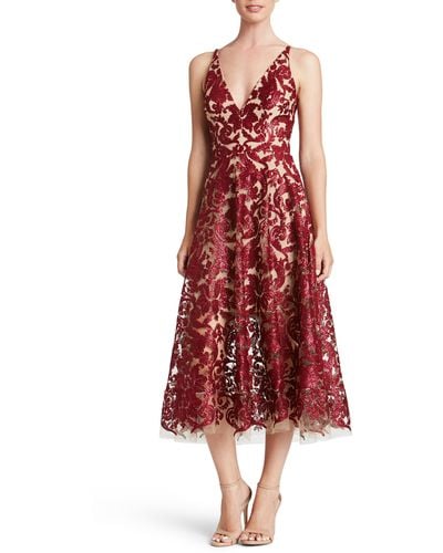 Dress the Population Blair Sequin Fit-&-flare Midi Dress - Red