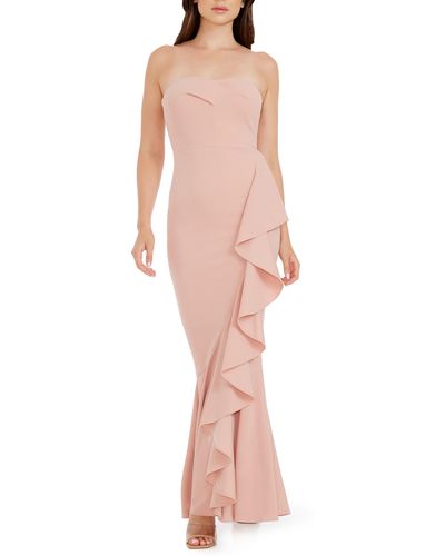 Dress the Population Paris Ruffle Strapless Mermaid Gown - Pink