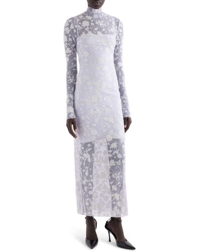 Givenchy Floral Tulle Overlay Long Sleeve Dress - Gray