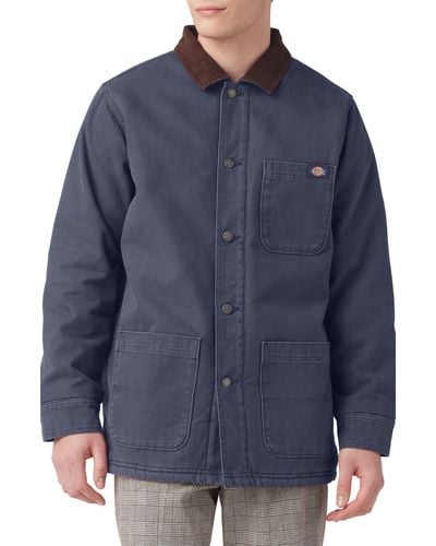 Dickies Stonewashed Duck Fleece Lined Chore Coat - Blue