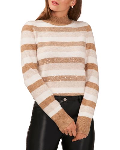 Halogen® Halogen(r) Sequin Stripe Mock Neck Sweater - Natural