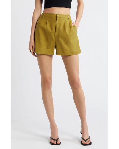 Open Edit High Waist Linen Blend Shorts - Yellow