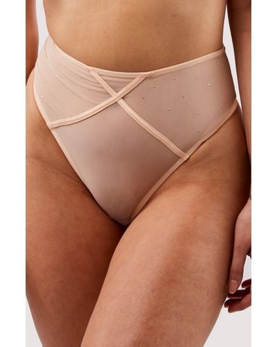Playful Promises Toffee Diamante High Waist Thong At Nordstrom - Brown