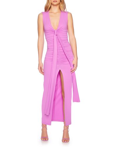 Susana Monaco Tie Front Gathered Sleeveless Midi Dress - Pink
