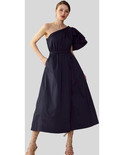 Cynthia Rowley Cotton One Shoulder Midi Dress - Blue