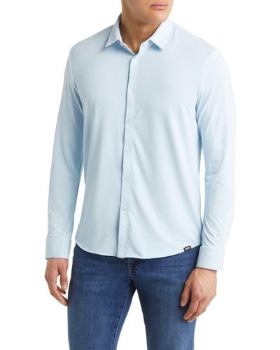 BARBELL APPAREL Motive Solid Stretch Performance Button-up Shirt - Blue