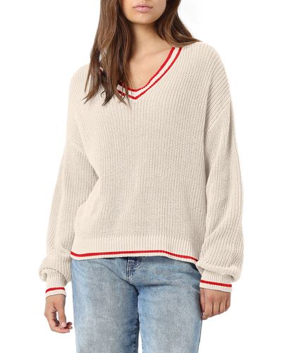 Noisy May Tenny Stripe V-neck Sweater - White
