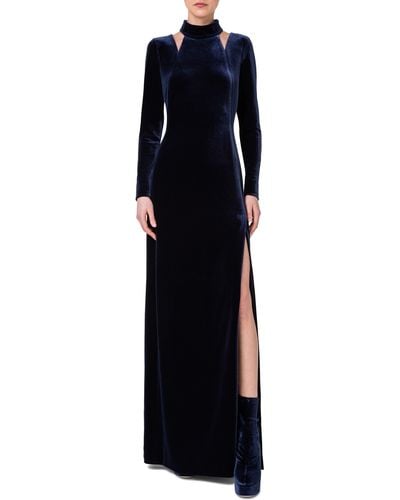Akris Cutout Detail Long Sleeve Stretch Velvet Gown - Blue