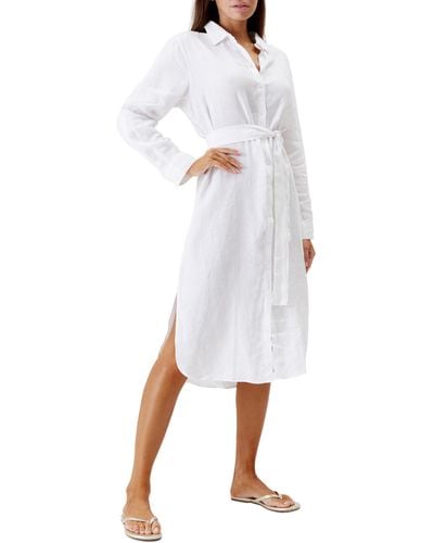Melissa Odabash Dania Long Sleeve Linen Cover-up Shirtdress - White