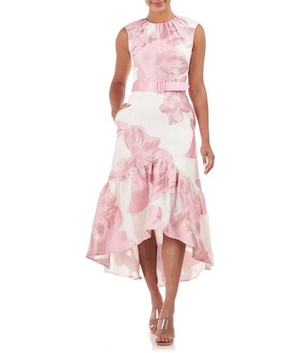 Kay Unger Beatrix Belted Floral High-low Cocktail Dress - Pink