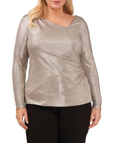 Halogen® Halogen(r) Metallic Long Sleeve Draped Knit Top - Gray