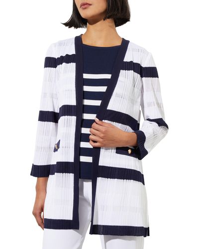 Ming Wang Rib Stripe Sheer Knit Jacket - Blue