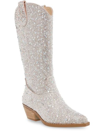 Betsey Johnson Dalas Embellished Western Boot - White