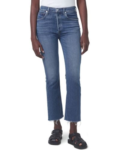 Citizens of Humanity Isola High Waist Fray Hem Crop Bootcut Jeans - Blue