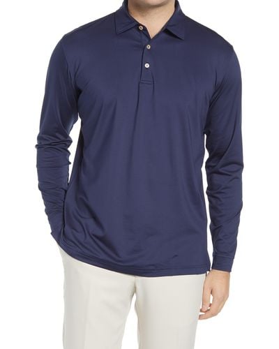 Peter Millar Solid Long Sleeve Jersey Polo - Blue