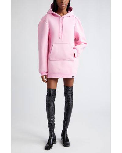 Courreges Long Sleeve Hooded Sweatshirt Dress - Pink