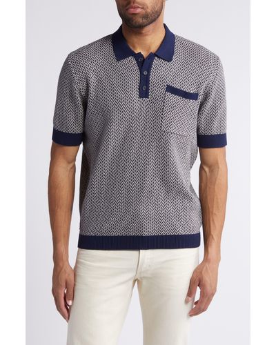 Percival Casa Martini Geo Jacquard Polo Sweater - Gray