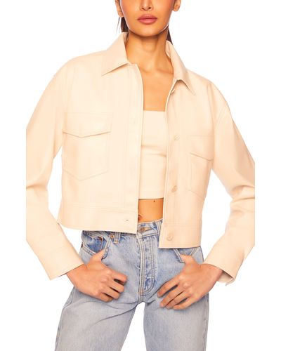 Susana Monaco Faux Leather Crop Cargo Jacket - White
