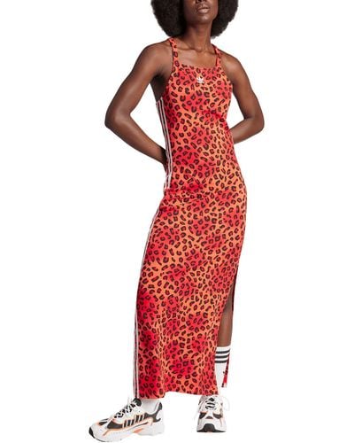adidas Leopard Print Knit Maxi Dress - Red