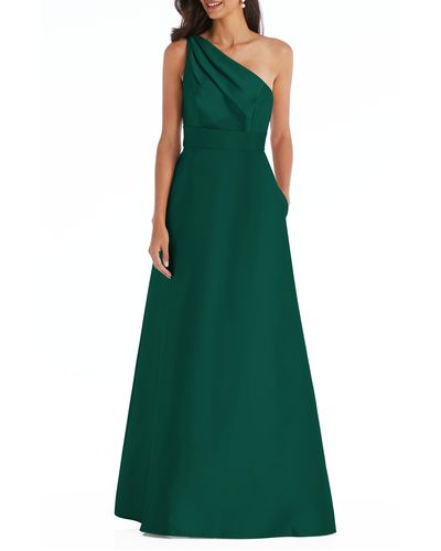 Alfred Sung One-shoulder A-line Gown - Green