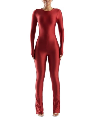 Naked Wardrobe Long Sleeve Bootcut Jumpsuit - Red
