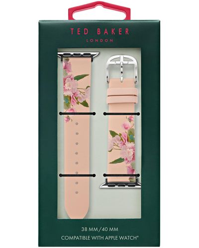 Ted Baker Floral Print Leather Apple Watch Watchband - Green