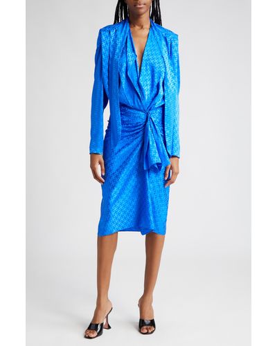 MOTHER OF ALL Malani Long Sleeve Stretch Silk Jacquard Dress - Blue