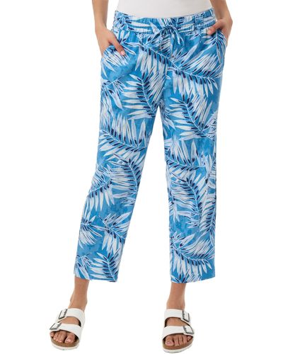 Jones New York Palm Print Linen Blend Crop Pants - Blue