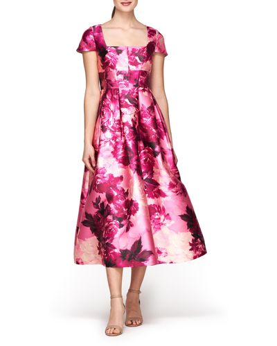 Kay Unger Tierney Floral Midi Dress - Pink