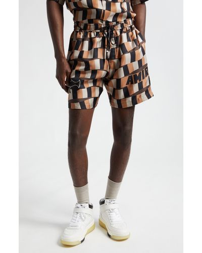 Amiri Snake Checkerboard Silk Shorts - Brown