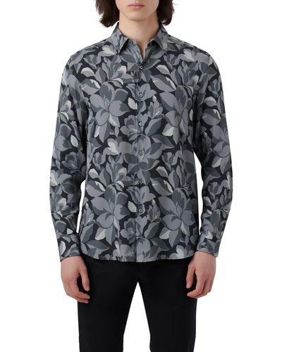 Bugatchi Julian Shaped Fit Floral Button-up Shirt - Gray